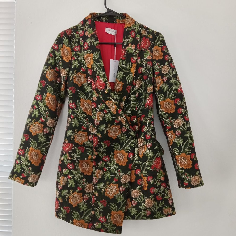 Lovers + Friends Floral Brocade Metallic Thread mini dress